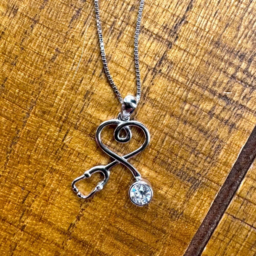 AOBOCO Stethoscope Necklace 925 Sterling Silver 18in Nurse/Doctor/Medical gift